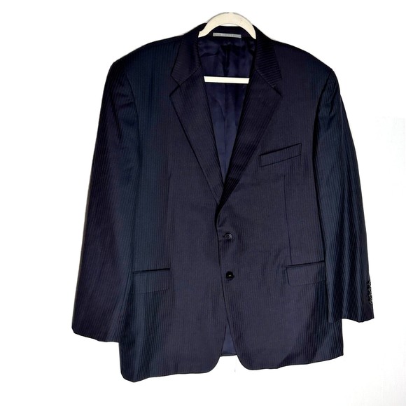 Hickey Freeman Worsted Wool Tuxedo Suit Size 48R Black Pinstripe